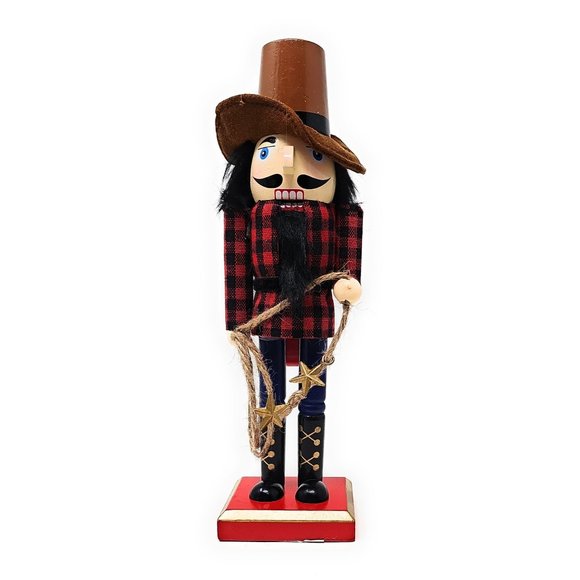Cowboy Western Lasso Christmas Wood 10" Nutcracker - Picture 1 of 4